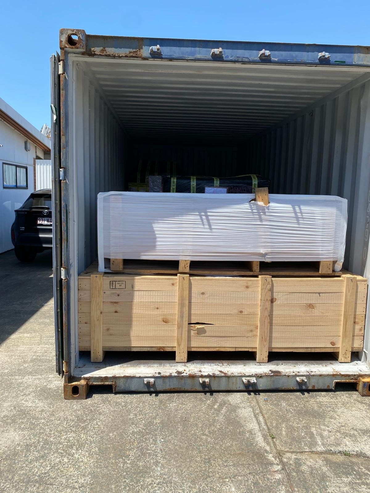 Palletised cargo packed inside a shipping container